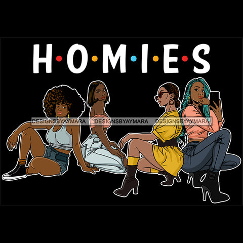 Homies Black Sistas Best Friends Afro Women Melanin Buddies SVG JPG PNG Vector Clipart Cricut Silhouette Cut Cutting