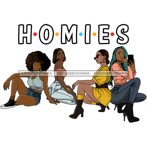 Homies Black Sistas Best Friends Afro Women Melanin Buddies SVG JPG PNG Vector Clipart Cricut Silhouette Cut Cutting