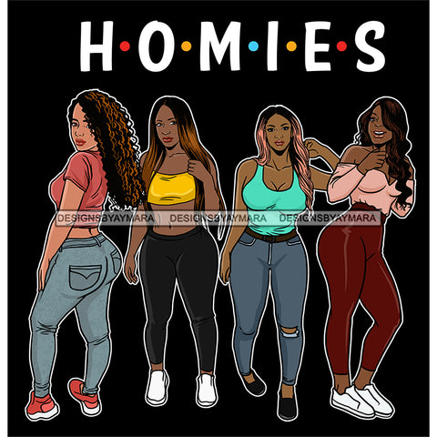 Homies Black Sistas Best Friends Afro Women Melanin Buddies SVG JPG PNG Vector Clipart Cricut Silhouette Cut Cutting
