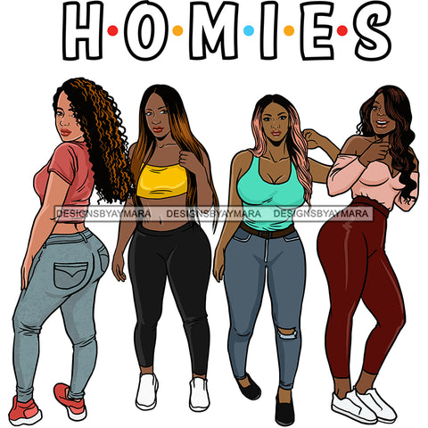 Homies Black Sistas Best Friends Afro Women Melanin Buddies SVG JPG PNG Vector Clipart Cricut Silhouette Cut Cutting