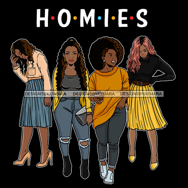 Homies Black Sistas Best Friends Afro Women Melanin Buddies SVG JPG PNG Vector Clipart Cricut Silhouette Cut Cutting