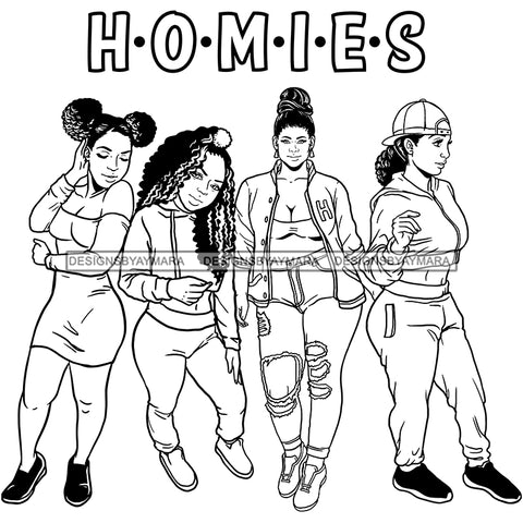 Homies Black Sistas Best Friends Afro Women Melanin Buddies SVG JPG PNG Vector Clipart Cricut Silhouette Cut Cutting