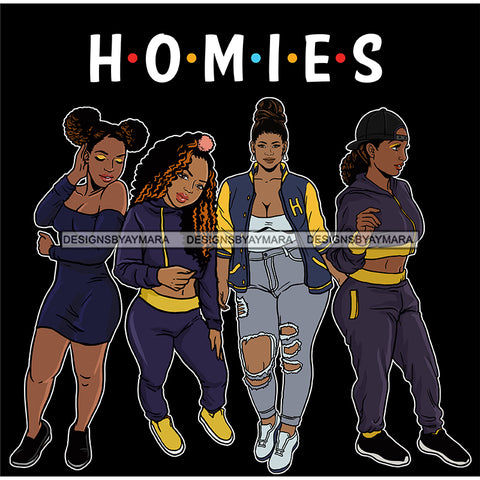 Homies Black Sistas Best Friends Afro Women Melanin Buddies SVG JPG PNG Vector Clipart Cricut Silhouette Cut Cutting