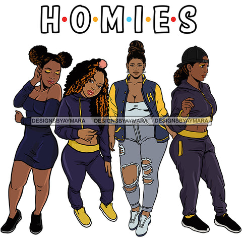 Homies Black Sistas Best Friends Afro Women Melanin Buddies SVG JPG PNG Vector Clipart Cricut Silhouette Cut Cutting
