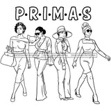 Primas Cousins Black Sistas Best Friends Afro Women Melanin Family SVG JPG PNG Vector Clipart Cricut Silhouette Cut Cutting