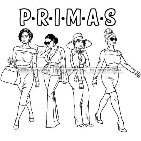 Primas Cousins Black Sistas Best Friends Afro Women Melanin Family SVG JPG PNG Vector Clipart Cricut Silhouette Cut Cutting
