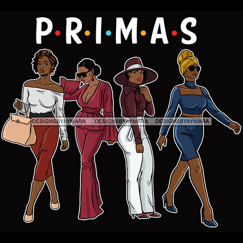 Primas Cousins Black Sistas Best Friends Afro Women Melanin Family SVG JPG PNG Vector Clipart Cricut Silhouette Cut Cutting
