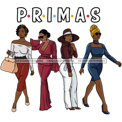 Primas Cousins Black Sistas Best Friends Afro Women Melanin Family SVG JPG PNG Vector Clipart Cricut Silhouette Cut Cutting