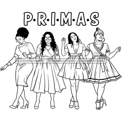 Primas Cousins Black Sistas Best Friends Afro Women Melanin Family SVG JPG PNG Vector Clipart Cricut Silhouette Cut Cutting