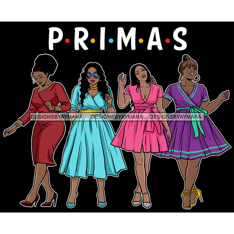 Primas Cousins Black Sistas Best Friends Afro Women Melanin Family SVG JPG PNG Vector Clipart Cricut Silhouette Cut Cutting