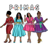 Primas Cousins Black Sistas Best Friends Afro Women Melanin Family SVG JPG PNG Vector Clipart Cricut Silhouette Cut Cutting