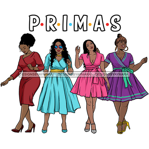 Primas Cousins Black Sistas Best Friends Afro Women Melanin Family SVG JPG PNG Vector Clipart Cricut Silhouette Cut Cutting