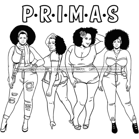 Primas Cousins Black Sistas Best Friends Afro Women Melanin Family SVG JPG PNG Vector Clipart Cricut Silhouette Cut Cutting