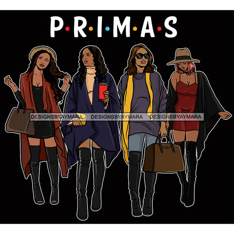 Primas Cousins Black Sistas Best Friends Afro Women Melanin Family SVG JPG PNG Vector Clipart Cricut Silhouette Cut Cutting
