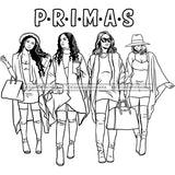 Primas Cousins Black Sistas Best Friends Afro Women Melanin Family SVG JPG PNG Vector Clipart Cricut Silhouette Cut Cutting