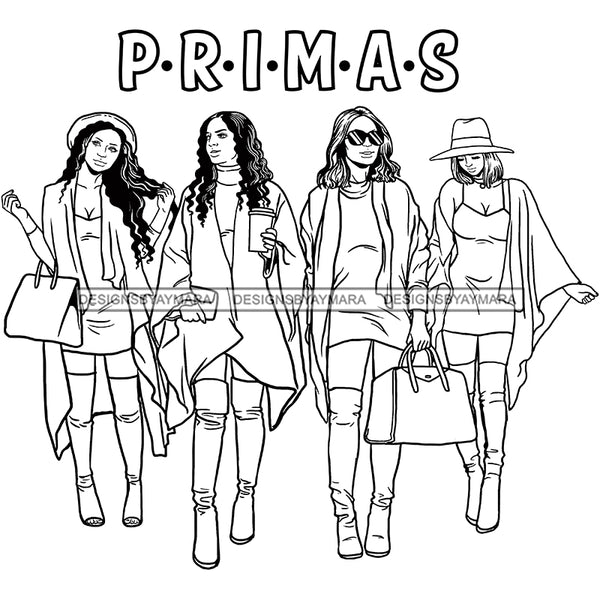 Primas Cousins Black Sistas Best Friends Afro Women Melanin Family SVG JPG PNG Vector Clipart Cricut Silhouette Cut Cutting