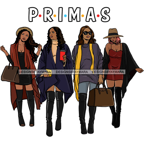 Primas Cousins Black Sistas Best Friends Afro Women Melanin Family SVG JPG PNG Vector Clipart Cricut Silhouette Cut Cutting