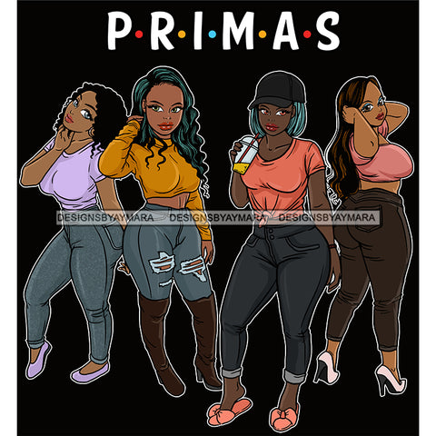 Primas Cousins Black Sistas Best Friends Afro Women Melanin Family SVG JPG PNG Vector Clipart Cricut Silhouette Cut Cutting