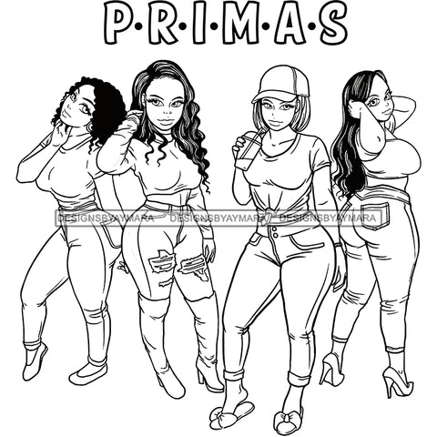Primas Cousins Black Sistas Best Friends Afro Women Melanin Family SVG JPG PNG Vector Clipart Cricut Silhouette Cut Cutting