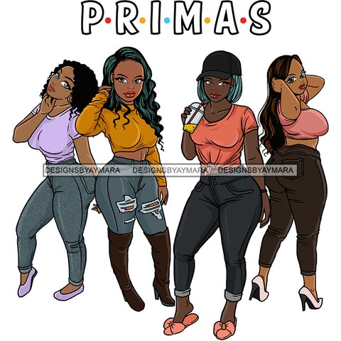 Primas Cousins Black Sistas Best Friends Afro Women Melanin Family SVG JPG PNG Vector Clipart Cricut Silhouette Cut Cutting