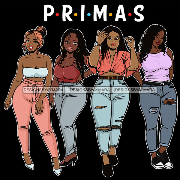 Primas Cousins Black Sistas Best Friends Afro Women Melanin Family SVG JPG PNG Vector Clipart Cricut Silhouette Cut Cutting