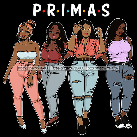 Primas Cousins Black Sistas Best Friends Afro Women Melanin Family SVG JPG PNG Vector Clipart Cricut Silhouette Cut Cutting