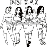 Primas Cousins Black Sistas Best Friends Afro Women Melanin Family SVG JPG PNG Vector Clipart Cricut Silhouette Cut Cutting