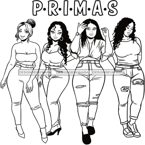 Primas Cousins Black Sistas Best Friends Afro Women Melanin Family SVG JPG PNG Vector Clipart Cricut Silhouette Cut Cutting