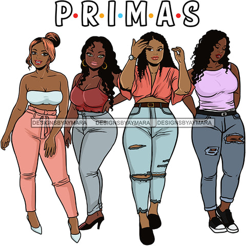 Primas Cousins Black Sistas Best Friends Afro Women Melanin Family SVG JPG PNG Vector Clipart Cricut Silhouette Cut Cutting