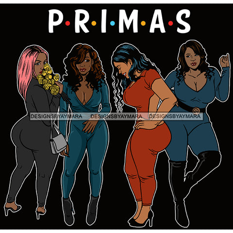 Primas Cousins Black Sistas Best Friends Afro Women Melanin Family SVG JPG PNG Vector Clipart Cricut Silhouette Cut Cutting