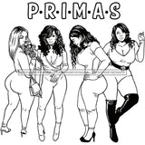 Primas Cousins Black Sistas Best Friends Afro Women Melanin Family SVG JPG PNG Vector Clipart Cricut Silhouette Cut Cutting