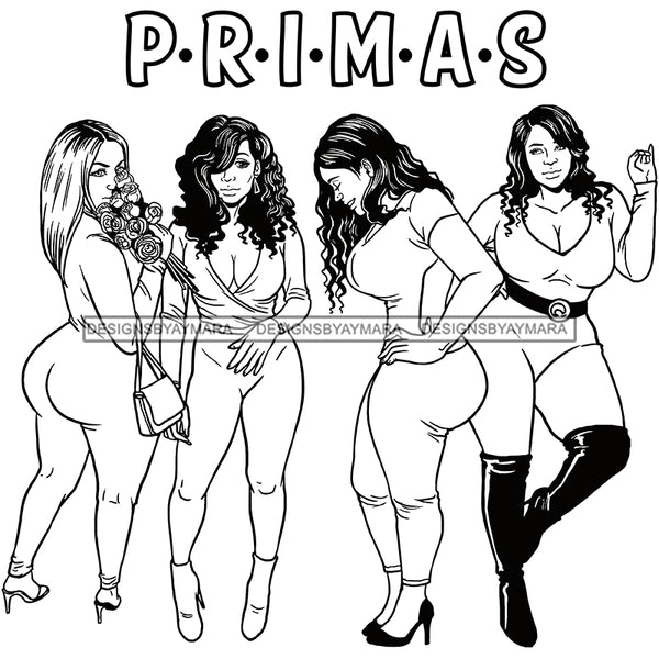 Primas Cousins Black Sistas Best Friends Afro Women Melanin Family SVG JPG PNG Vector Clipart Cricut Silhouette Cut Cutting