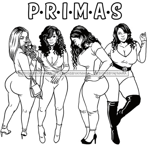 Primas Cousins Black Sistas Best Friends Afro Women Melanin Family SVG JPG PNG Vector Clipart Cricut Silhouette Cut Cutting