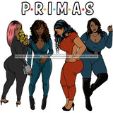 Primas Cousins Black Sistas Best Friends Afro Women Melanin Family SVG JPG PNG Vector Clipart Cricut Silhouette Cut Cutting