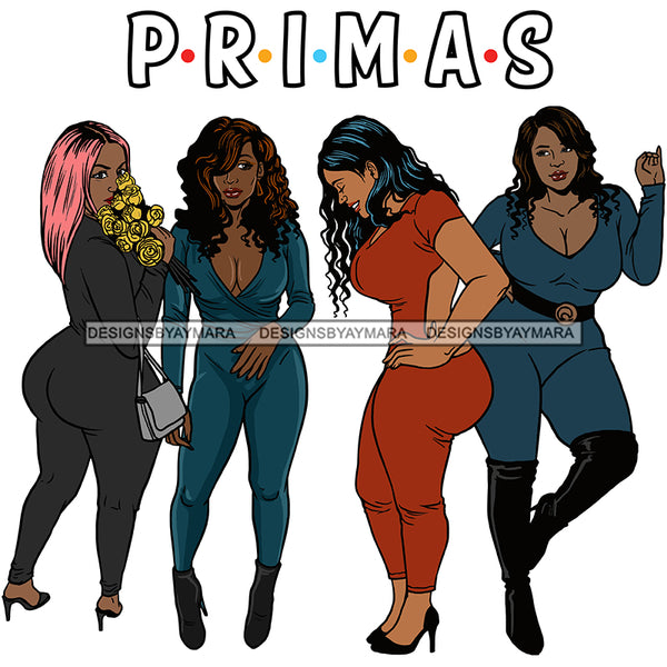 Primas Cousins Black Sistas Best Friends Afro Women Melanin Family SVG JPG PNG Vector Clipart Cricut Silhouette Cut Cutting