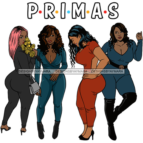 Primas Cousins Black Sistas Best Friends Afro Women Melanin Family SVG JPG PNG Vector Clipart Cricut Silhouette Cut Cutting