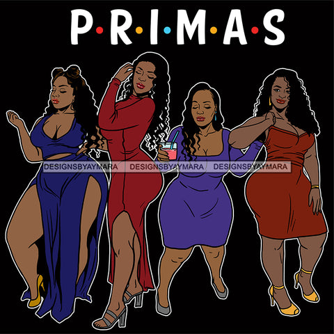 Primas Cousins Black Sistas Best Friends Afro Women Melanin Family SVG JPG PNG Vector Clipart Cricut Silhouette Cut Cutting