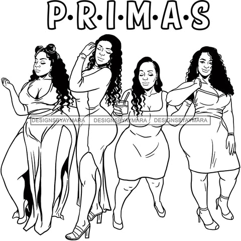 Primas Cousins Black Sistas Best Friends Afro Women Melanin Family SVG JPG PNG Vector Clipart Cricut Silhouette Cut Cutting