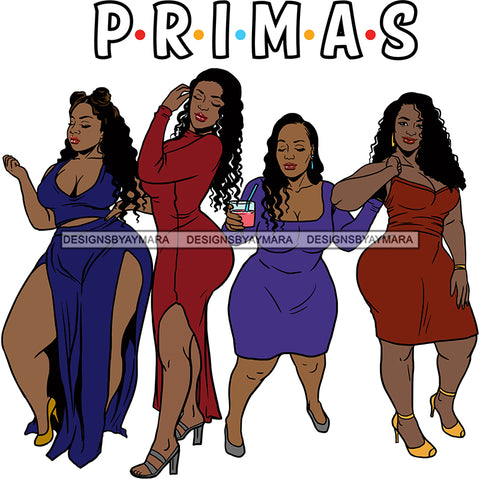 Primas Cousins Black Sistas Best Friends Afro Women Melanin Family SVG JPG PNG Vector Clipart Cricut Silhouette Cut Cutting