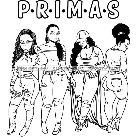 Primas Cousins Black Sistas Best Friends Afro Women Melanin Family SVG JPG PNG Vector Clipart Cricut Silhouette Cut Cutting