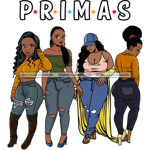 Primas Cousins Black Sistas Best Friends Afro Women Melanin Family SVG JPG PNG Vector Clipart Cricut Silhouette Cut Cutting