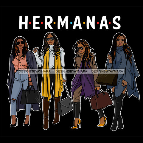 Hermanas Black Sistas Women Melanin Family Love Support SVG JPG PNG Vector Clipart Cricut Silhouette Cut Cutting