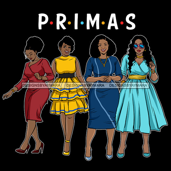 Primas Cousins Black Sistas Best Friends Afro Women Melanin Family SVG JPG PNG Vector Clipart Cricut Silhouette Cut Cutting