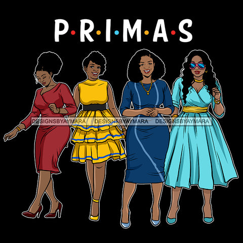 Primas Cousins Black Sistas Best Friends Afro Women Melanin Family SVG JPG PNG Vector Clipart Cricut Silhouette Cut Cutting