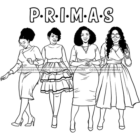 Primas Cousins Black Sistas Best Friends Afro Women Melanin Family SVG JPG PNG Vector Clipart Cricut Silhouette Cut Cutting