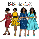 Primas Cousins Black Sistas Best Friends Afro Women Melanin Family SVG JPG PNG Vector Clipart Cricut Silhouette Cut Cutting