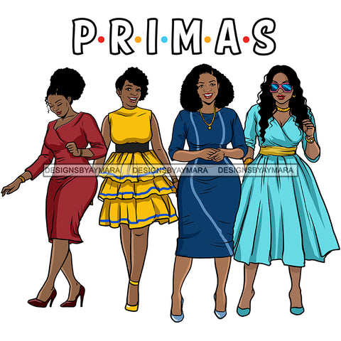 Primas Cousins Black Sistas Best Friends Afro Women Melanin Family SVG JPG PNG Vector Clipart Cricut Silhouette Cut Cutting