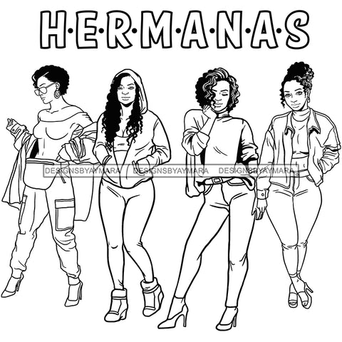 Hermanas Black Sistas Women Melanin Family Love Support SVG JPG PNG Vector Clipart Cricut Silhouette Cut Cutting