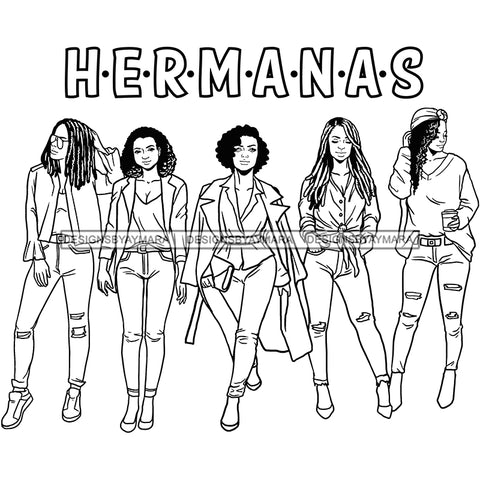 Hermanas Black Sistas Women Melanin Family Love Support SVG JPG PNG Vector Clipart Cricut Silhouette Cut Cutting