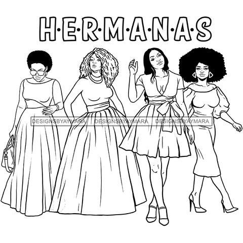 Hermanas Black Sistas Women Melanin Family Love Support SVG JPG PNG Vector Clipart Cricut Silhouette Cut Cutting